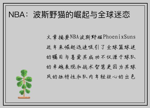 NBA：波斯野猫的崛起与全球迷恋